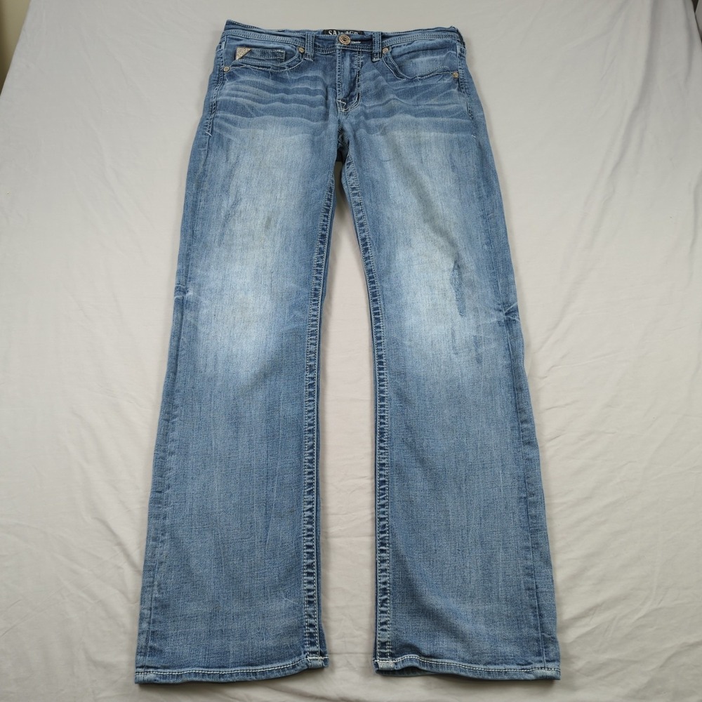Salvage Jeans Mens 32x32 Blue Mayhem Boot Cut Long Western Cowboy Embroidered